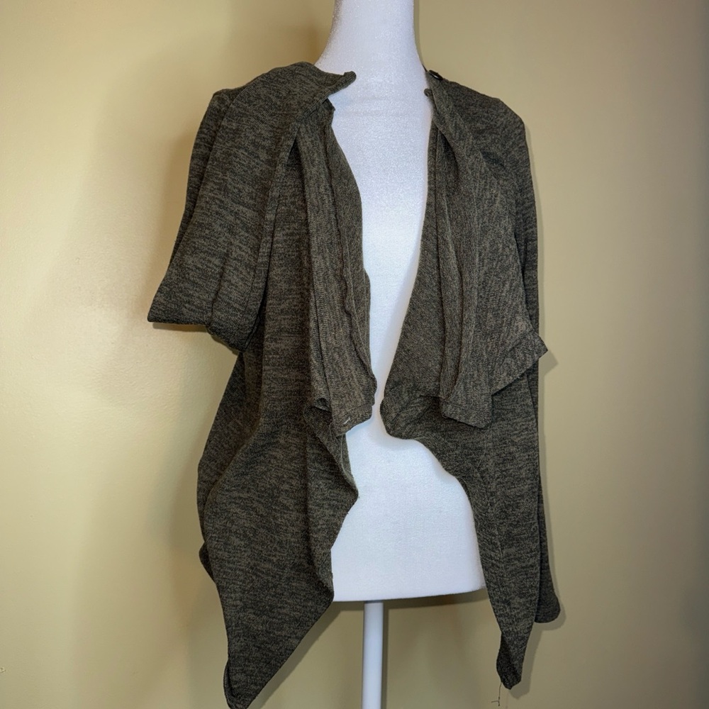 Draped Open-Front Women's Sweater Cardigan - Olive Gray